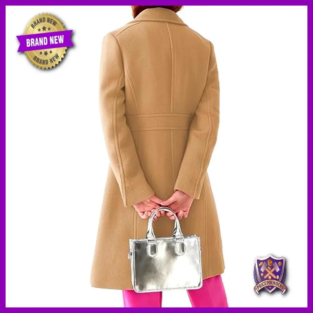 Elegant Single Breasted Pea Coat Long Sleeve Mid Winter Overcoat Work Office